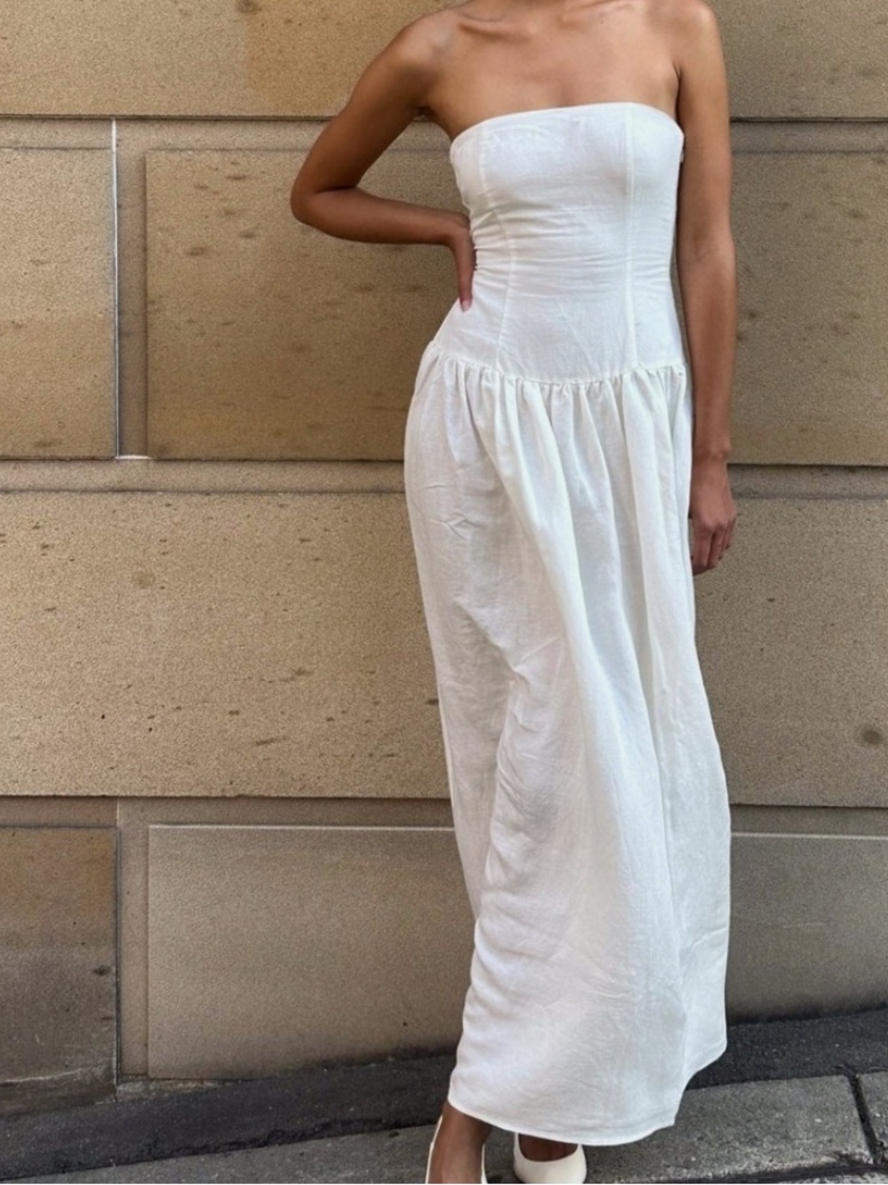 Meshki Audrina Strapless Linen Maxi Dress